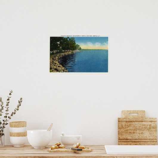 Shoreline, Pavilion en zwemmers Poster (Keuken)