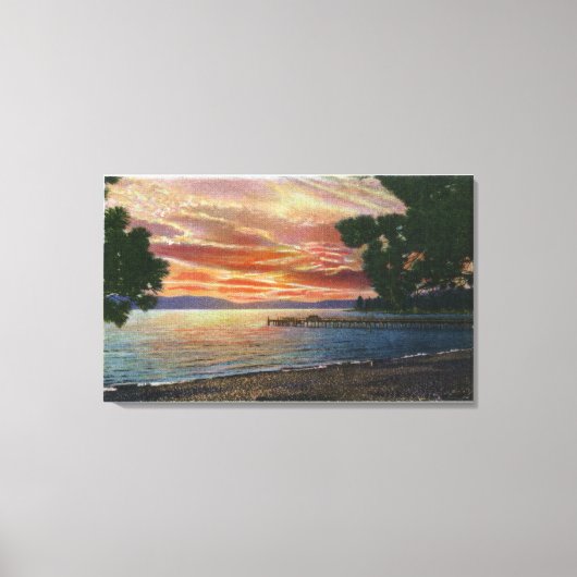 Shoreline Sunset Uitzicht met pier Canvas Afdruk (Voorkant)