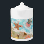 shoreline theepot<br><div class="desc">starfish and seashells on the shoreline in bright colors</div>