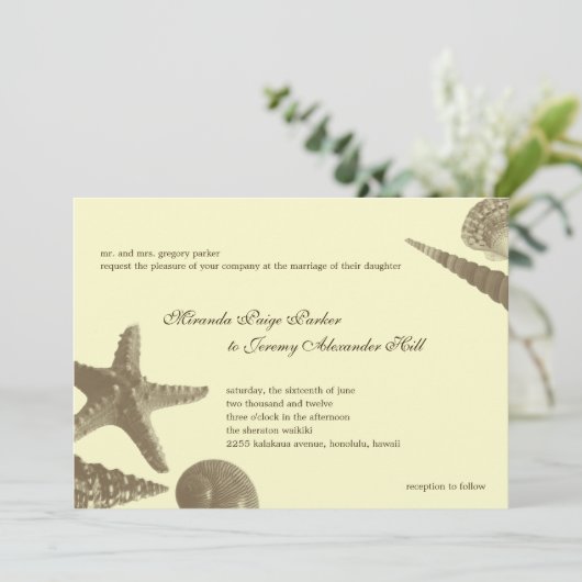 Shoreline Treasures Wedding Invitations Kaart (Staand voorkant)