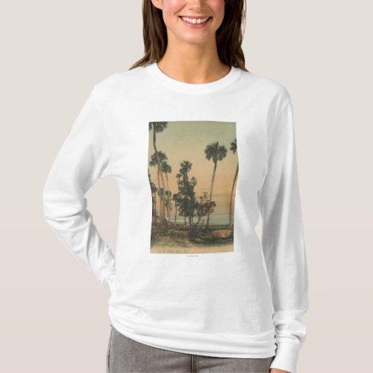 Shoreline uitzicht van de Indiase rivier met palmb T-shirt (Voorkant)