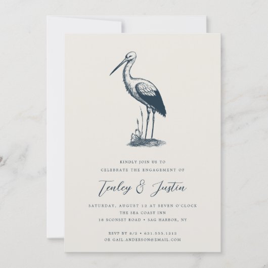 Shorevogel | Elegant Coastal Engagement Party Kaart (Voorkant)