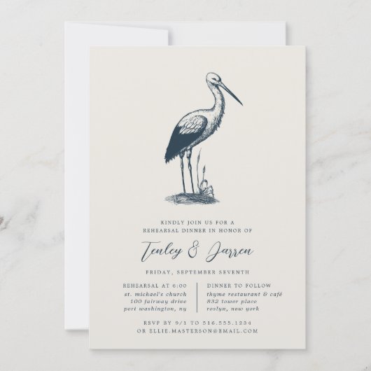 Shorevogel | Elegant Coastal Rehearsal Dinner Kaart (Voorkant)