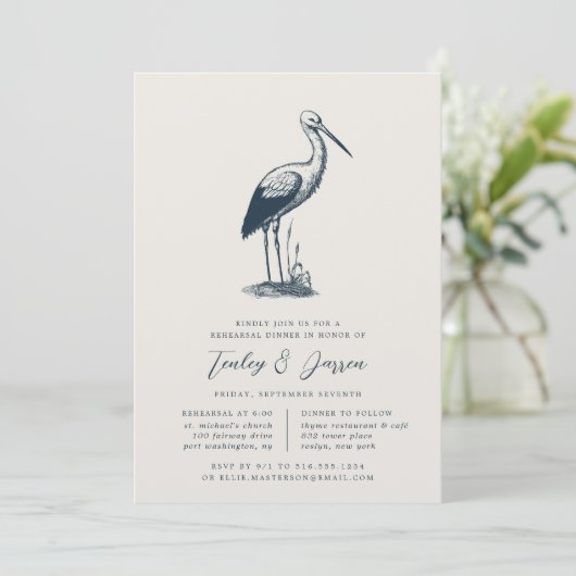 Shorevogel | Elegant Coastal Rehearsal Dinner Kaart (Staand voorkant)