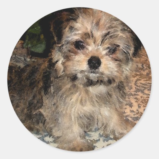 Shorkie Puppy Ronde Sticker (Voorkant)