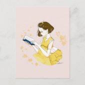 Short Bob Girl Reading Illustration Briefkaart (Voorkant)