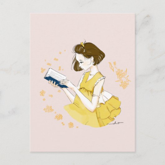 Short Bob Girl Reading Illustration Briefkaart (Voorkant)