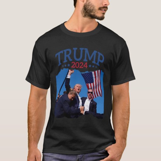 Short Fist Pumped 2024 Bid voor Trump Never's Give T-shirt (Voorkant)