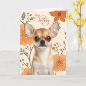 Short Haired Chihuaua Dog Bold Retro Birthday Kaart (Gele Bloem)