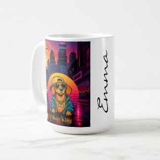 Short King Dachshund Retro 80s Mug, Custom Name Koffiemok