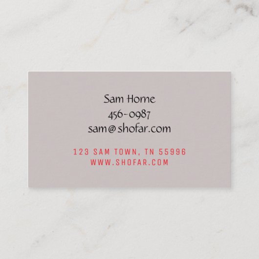 Short Shofar (rood) Visitekaartje (Achterkant)