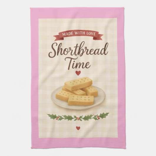 Shortbread Time Christmas Tea Towel — Soft Pink Theedoek (Verticaal)