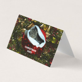 Shorthair grijze kat in Red Santa Hat 20XX Kaart