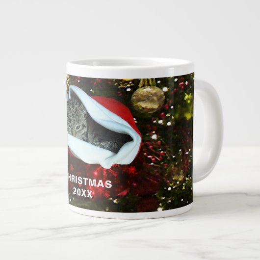 Shorthair Grijze kat Rode Kerstmis 20XX Grote Koffiekop (Voorkant rechts)