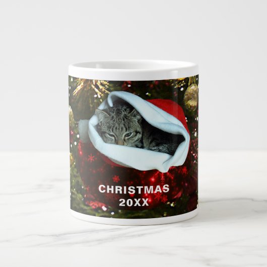 Shorthair Grijze kat Rode Kerstmis 20XX Grote Koffiekop (Voorkant)