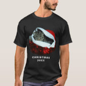 Shorthair Grijze Kat Rood kerstfeest Unisex T-shirt (Voorkant)