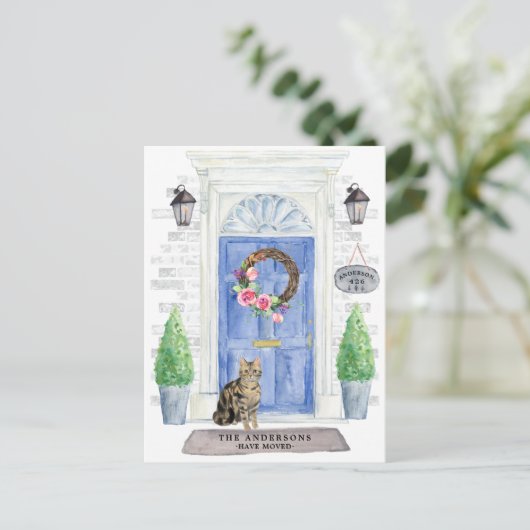 Shorthair Tabby Cat Moving Announcement Briefkaart (Staand voorkant)