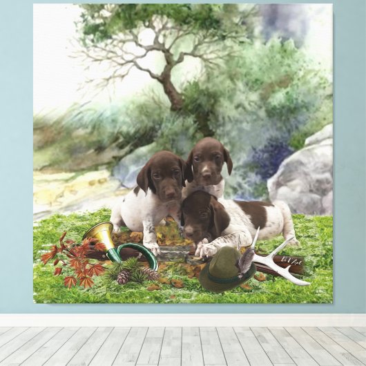 Shorthaired Pointer schattige puppies Canvas Afdruk (Insitu (Houten vloer))