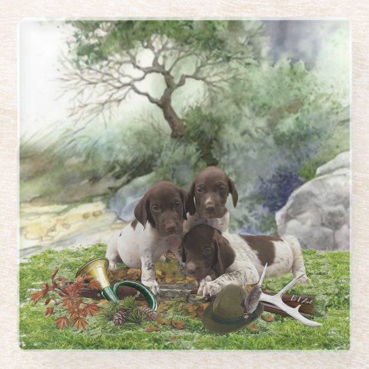 Shorthaired Pointer schattige puppies Glazen Onderzetter (Voorkant)