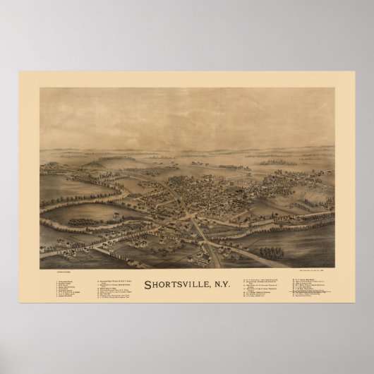 Shortsville, NY Panoramic Map - 1892 Poster (Voorkant)
