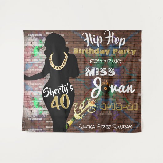 Shorty's 40| 90's Hip Hop Birthday Backdrop Wandkleed (Voorkant (horizontaal))