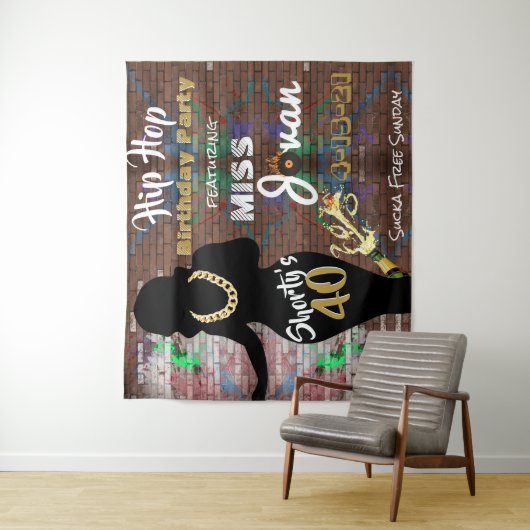 Shorty's 40| 90's Hip Hop Birthday Backdrop Wandkleed (In situ)