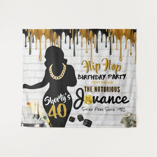 Shorty's 40| 90's Hip Hop Birthday Drip Backdrop Wandkleed (Voorkant (horizontaal))