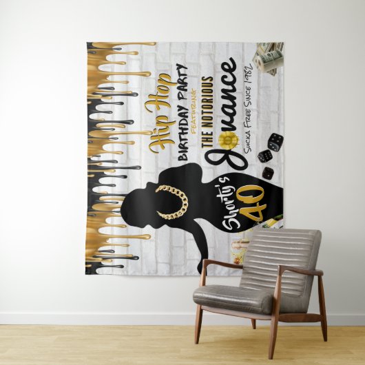 Shorty's 40| 90's Hip Hop Birthday Drip Backdrop Wandkleed (In situ)