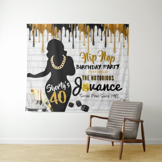 Shorty's 40| 90's Hip Hop Birthday Drip Backdrop Wandkleed (In Situ (horizontaal))