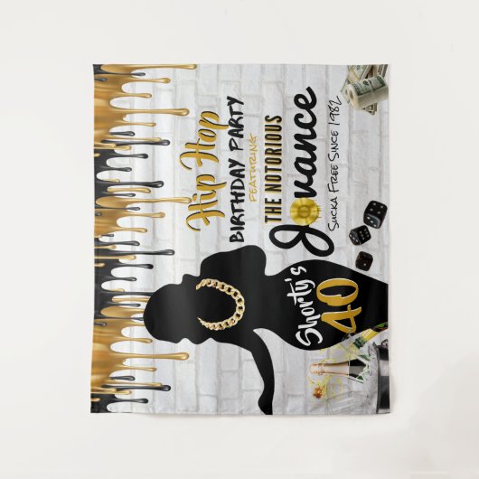 Shorty's 40| 90's Hip Hop Birthday Drip Backdrop Wandkleed (Voorkant)