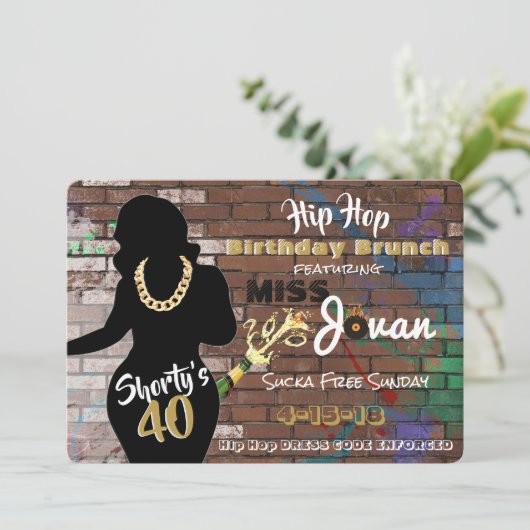 Shorty's 40 Hip Hop Birthday Uitnodigingen {5x7} (Staand voorkant)