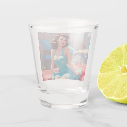 Shot Glass Brunette Pin-Up Girl Shot Glas (Achterkant)