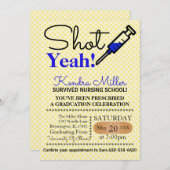 Shot Ja! Blue Nursing School Afstuderen uitnodigen Kaart (Voorkant / Achterkant)