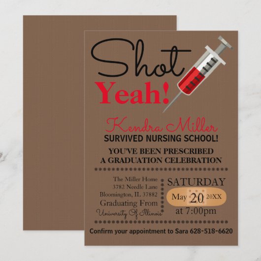 Shot Ja! Uitnodiging tot Afstuderen van verpleegsc (Voorkant / Achterkant)