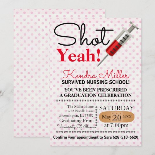 Shot Ja! Uitnodiging tot Afstuderen van verpleegsc (Voorkant / Achterkant)