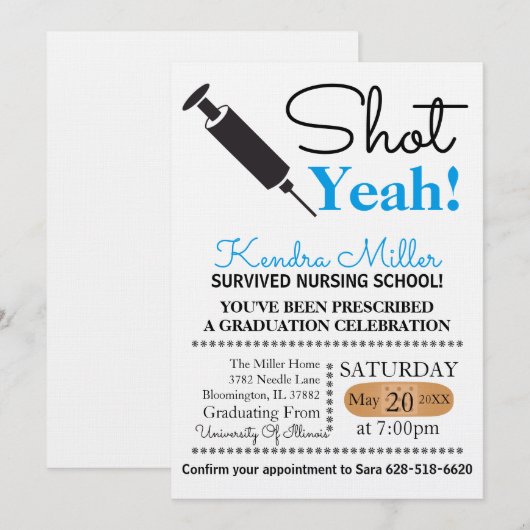 Shot Ja! Uitnodiging tot Afstuderen van verpleegsc (Voorkant / Achterkant)