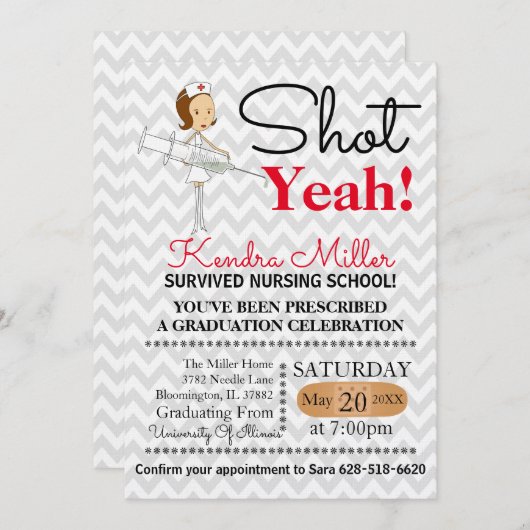 Shot Ja! Uitnodiging tot Afstuderen van verpleegsc (Voorkant / Achterkant)