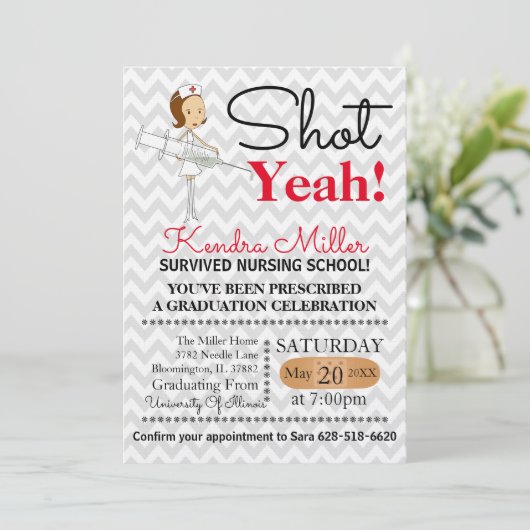 Shot Ja! Uitnodiging tot Afstuderen van verpleegsc (Staand voorkant)