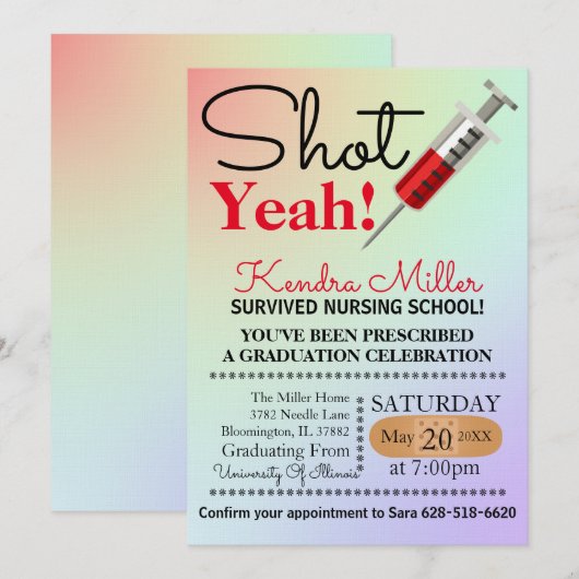 Shot Ja! Uitnodiging tot Afstuderen van verpleegsc (Voorkant / Achterkant)