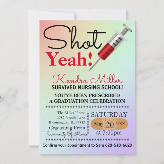 Shot Ja! Uitnodiging tot Afstuderen van verpleegsc (Voorkant)