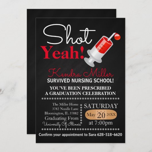 Shot Ja! Uitnodiging tot Afstuderen van verpleegsc (Voorkant / Achterkant)