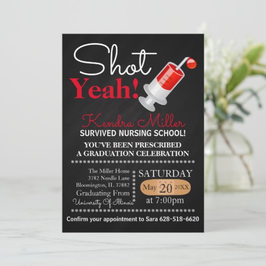 Shot Ja! Uitnodiging tot Afstuderen van verpleegsc (Staand voorkant)