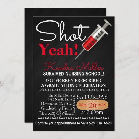 Shot Ja! Uitnodiging tot Afstuderen van verpleegsc (Voorkant / Achterkant)