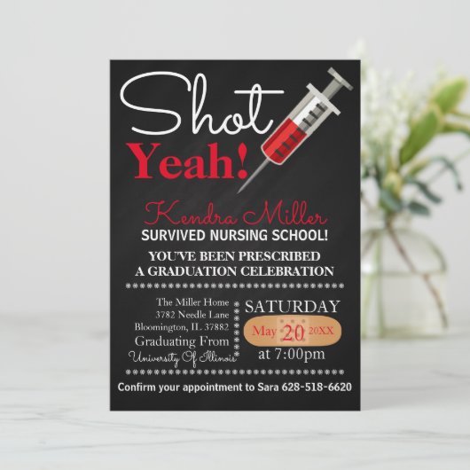 Shot Ja! Uitnodiging tot Afstuderen van verpleegsc (Staand voorkant)