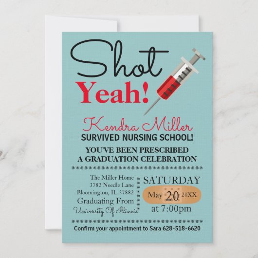 Shot Ja! Uitnodiging tot Afstuderen van verpleegsc (Voorkant)