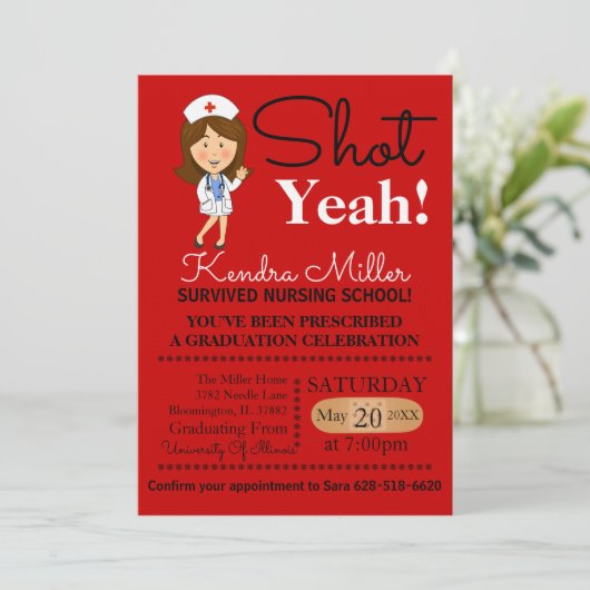 Shot Ja! Uitnodiging tot Afstuderen van verpleegsc (Staand voorkant)