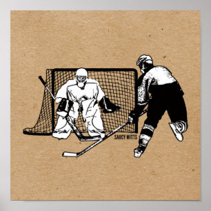 Shot on Net Hockey Player Ink Sketch Poster
