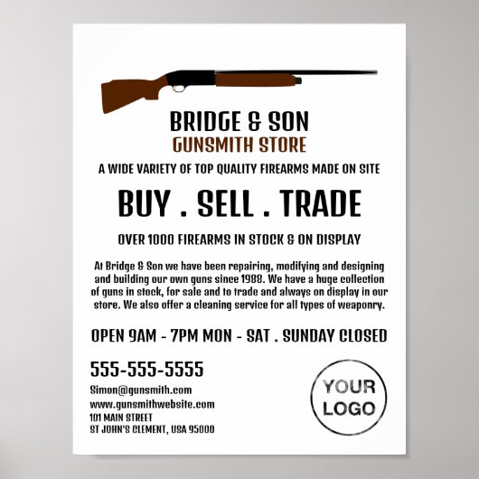 Shotgun Design, Gunsmith, Gunstore Adverteren Poster (Voorkant)