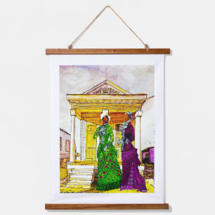 Shotgun House Sisters – New Orleans Aquarel  Hangend Wandkleed