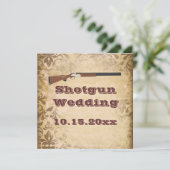 Shotgun Wedding Brown Damask Wedding Invitations Kaart (Staand voorkant)